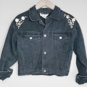 Womens Vintage Black Retro Denim Jacket Size Medium